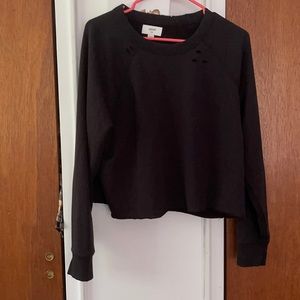AERIE Cropped distressed lightweight sweatshirt